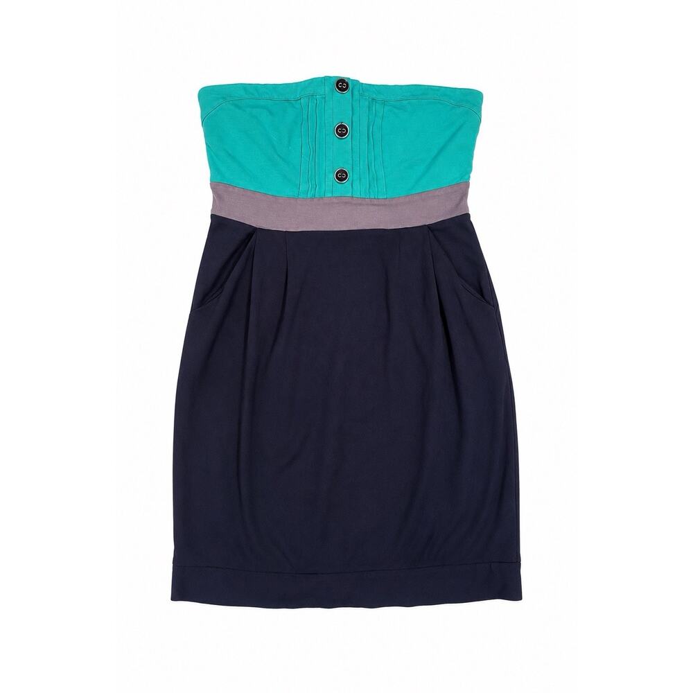 Anthropologie Me & You Strapless Dress Teal Navy Colorblock Empire Waist Size M